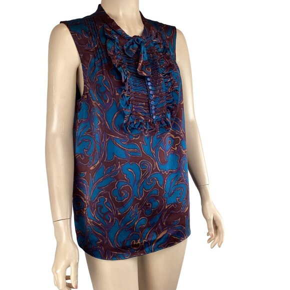 Marc By Marc Jacobs Womens Top Size 8 Silk Sleeveless Ribbed Ruffle Front Blouse - Picture 3 of 6